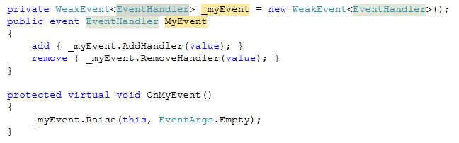 Code snippet pour implémenter un WeakEvent