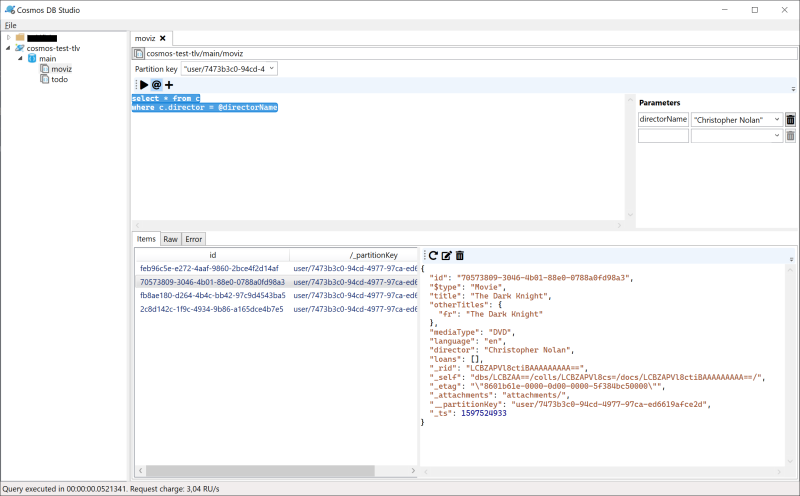 Cosmos DB Studio screenshot (click to see a larger version)